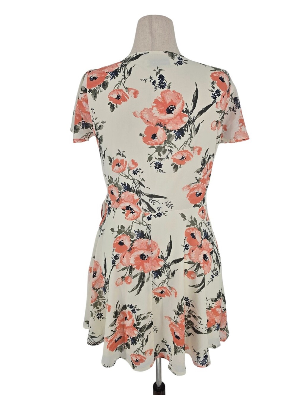 Abercrombie & Fitch Floral Wrap Mini Dress L Cream Coral Fit & Flare - Picture 4 of 11
